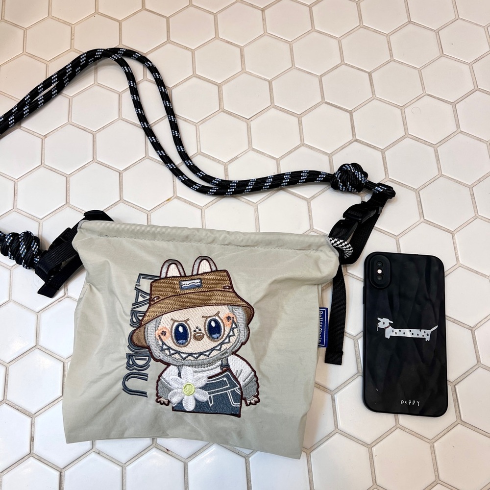 Labubu crossbody bag nylon lightweight ballchain